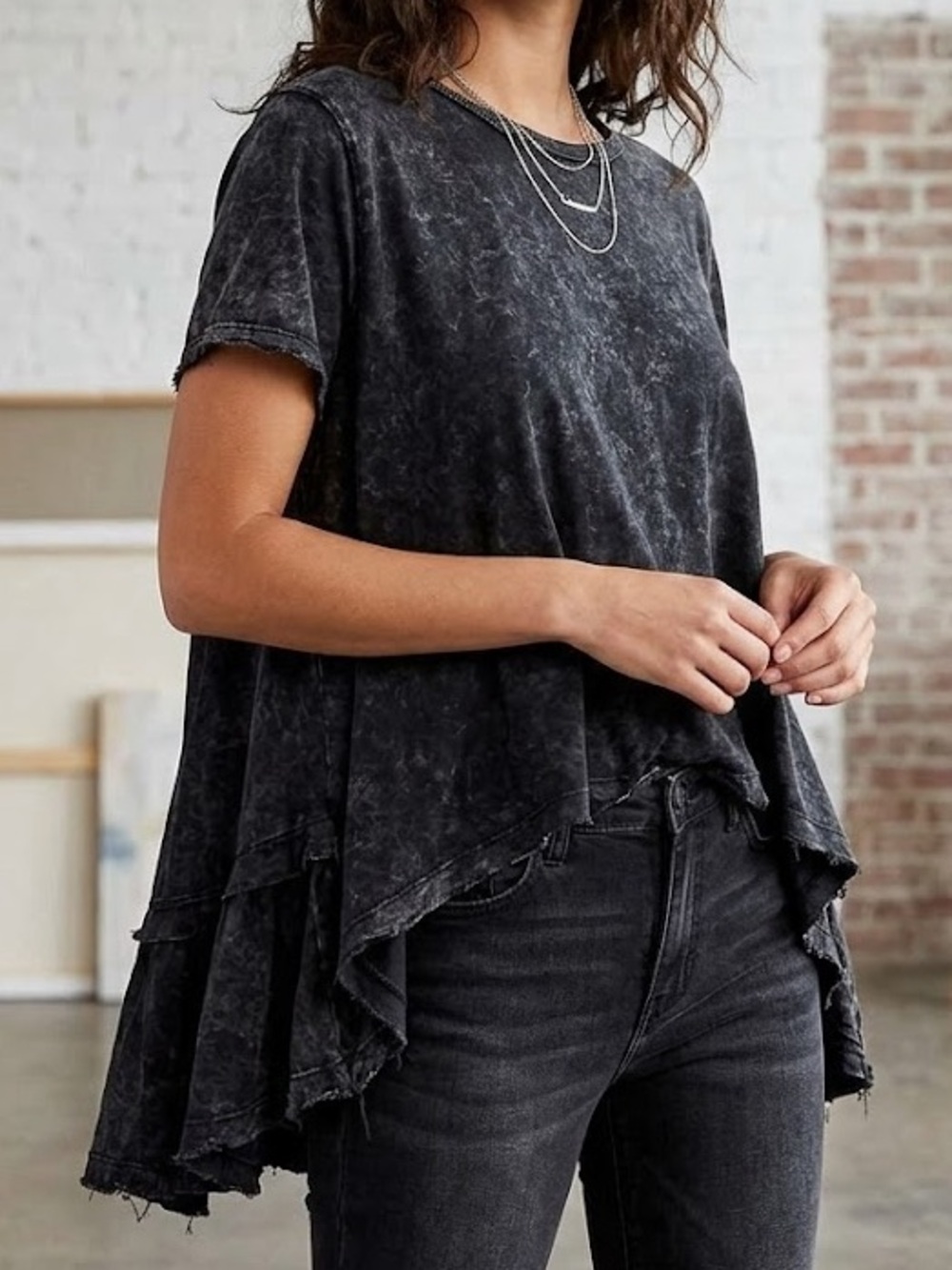 We The Free People High Low Raw Hem Tee Top